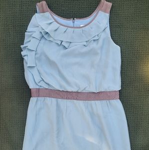 Loft Light Blue crepe dress with Brown Band - Size 8
